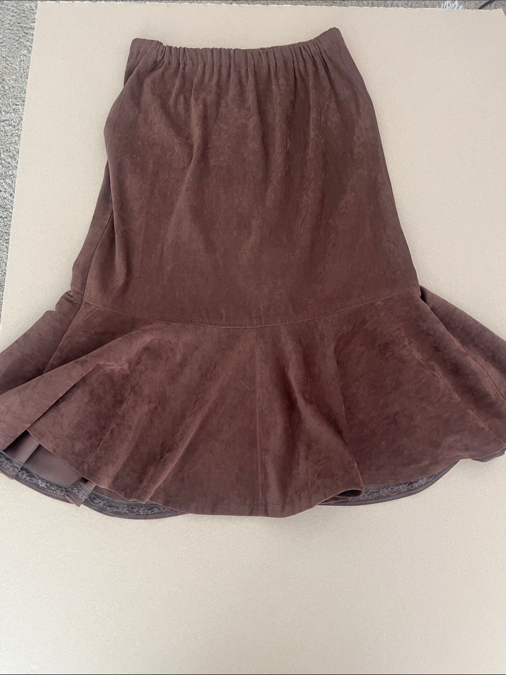 Women's Brown Suede Flare Hem Skirt